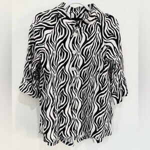 Talie Linen Zebra Lagenlook Button Jacket Top Boho Oversized Neutral Casual